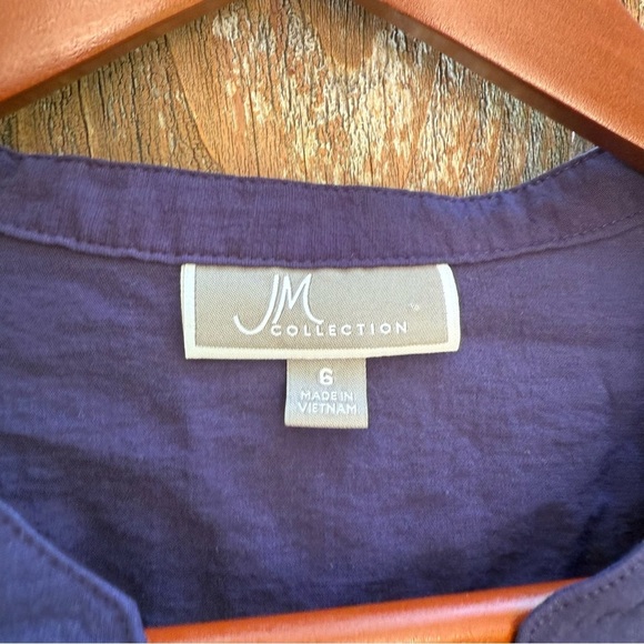 JM COLLECTION Women’s Navy Blue Button Down 3/4 Sleeve Shirt Blouse Size 6 - Picture 2 of 10